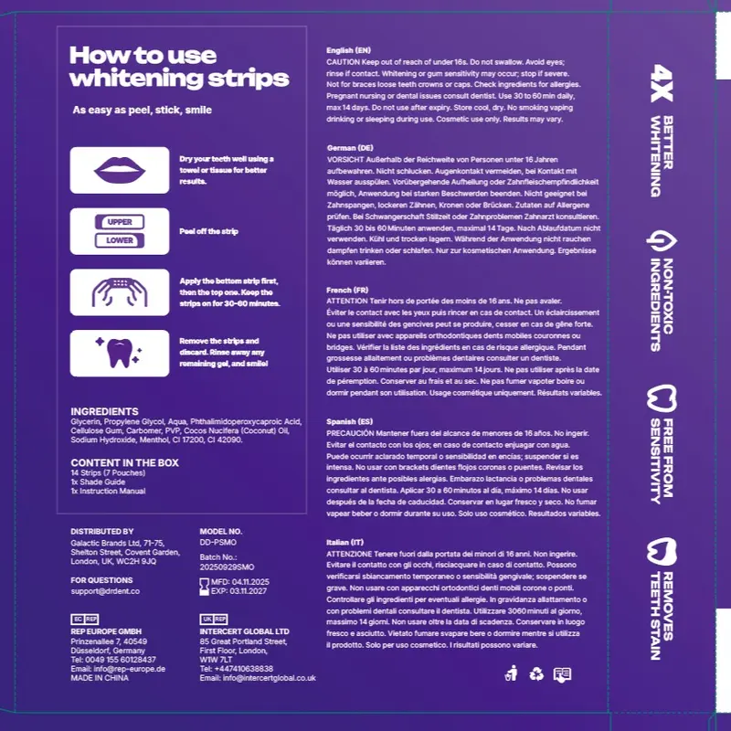 🦷Purple Teeth Whitening Strips🦷 - 7/21 Whitening Sessions - Safe for Enamel - Non Sensitive Teeth Whitening - Peroxide-Free