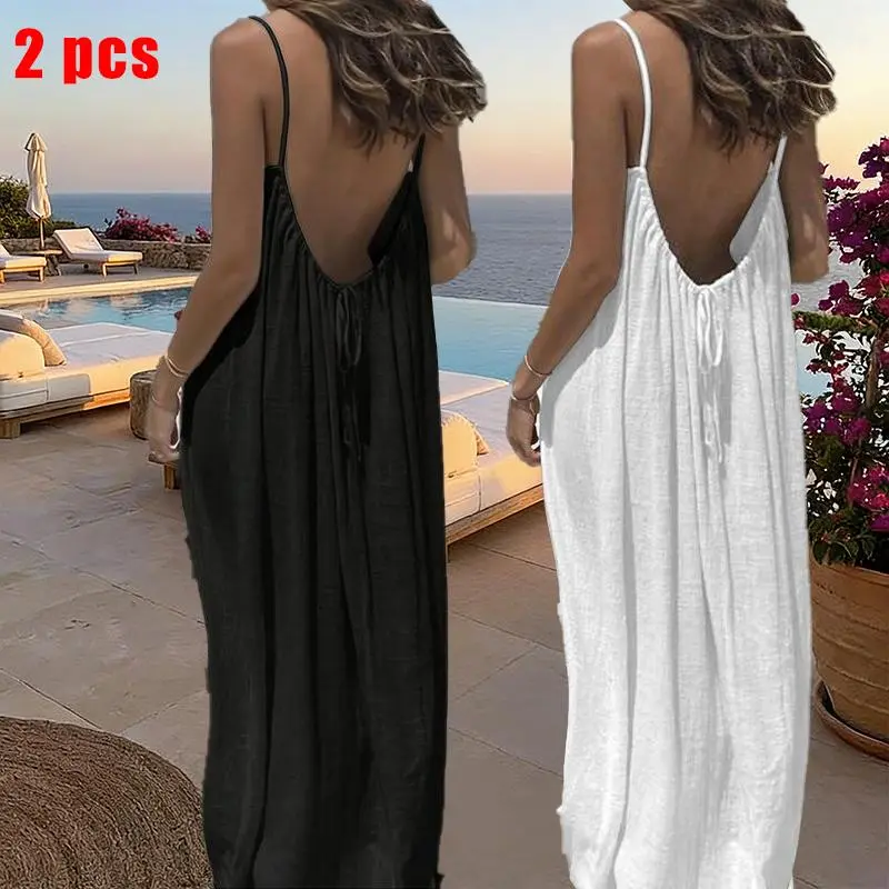 Women's Solid Color Cami Lounge Dress, Elegant Sleeveless Long Dress for Summer, Ladies Sleepwear for Indoor Wear