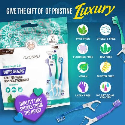6-in-1 Ready to Go Butter on Gums Pre-Pasted Toothbrushes 2.0 - 21 Count