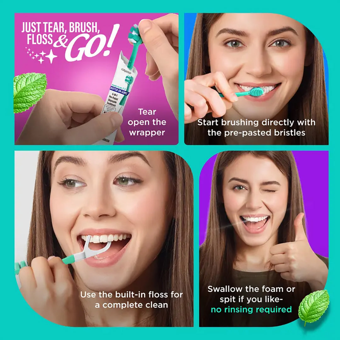 6-in-1 Ready to Go Butter on Gums Pre-Pasted Toothbrushes 2.0 - 21 Count